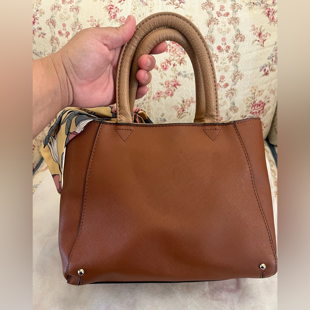 Steve Madden Brown Satchel with Floral Scarf Like New 11x8 - Picture 3 of 8